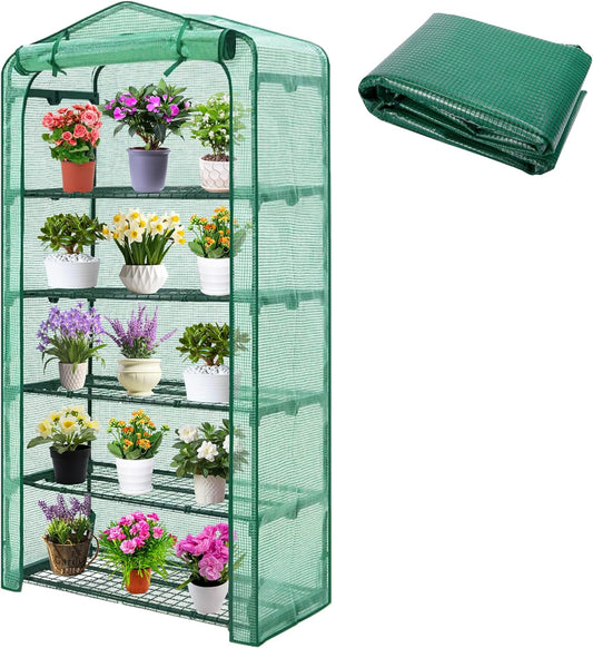 Sfcddtlg Extra Wide 5 Tier Greenhouse Replacement Cover, 75" x 40" x 19" PE Plant Greenhouse Cover with Roll-Up Zipper Door for Outdoor Gardening Plants Cold Frost Wind Rain Proof (Frame NOT Included)