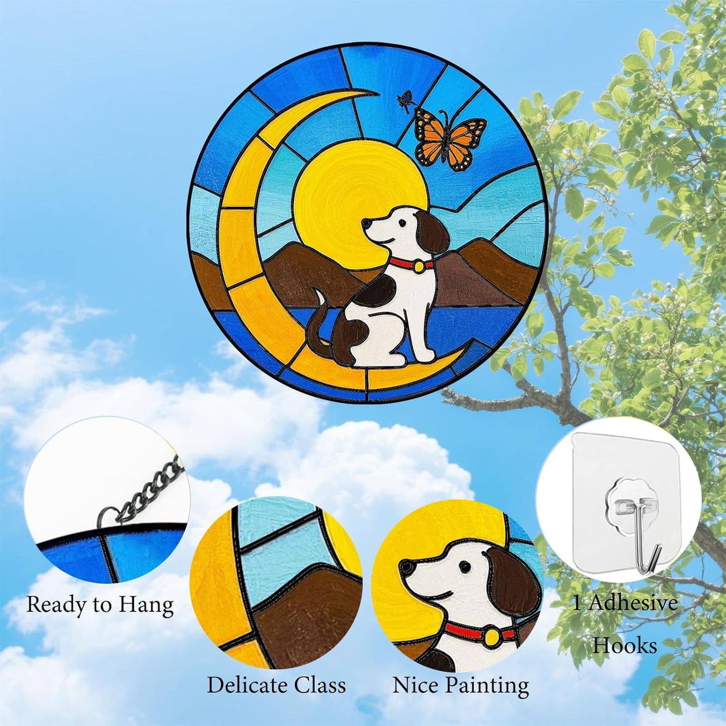 Dog Memorial Suncatchers for Windows Hanging - 8 in UV-Printed Stained Glass Sun Catchers Indoor Window, Suncatcher Stained Glass for Home Decor Wall Art, Gifts for Holiday