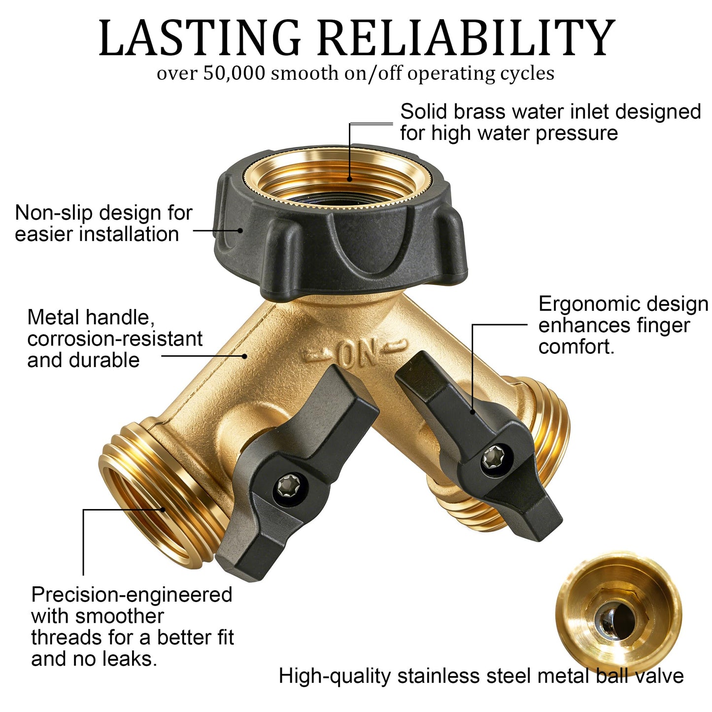 Hourleey Brass Garden Hose Splitter 2 Way, 3/4 Inch Hose Connector Tap Splitter, Hose Y Splitter
