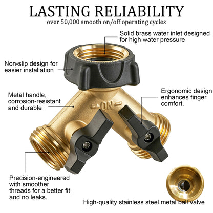 Hourleey Brass Garden Hose Splitter 2 Way, 3/4 Inch Hose Connector Tap Splitter, Hose Y Splitter