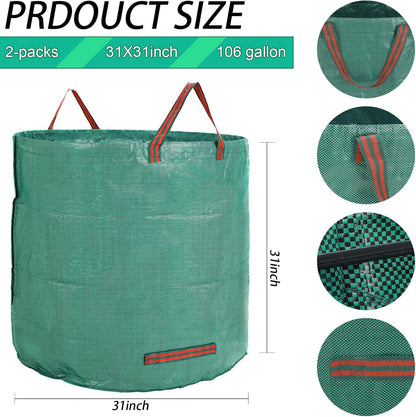 2 PCS 106 Gallon Reusable Lawn and Leaf Bags with 4 Handles, Lawn Pool Garden Heavy Duty Yard Waste Bags for Leaves, Trash, Yard Waste (Green)