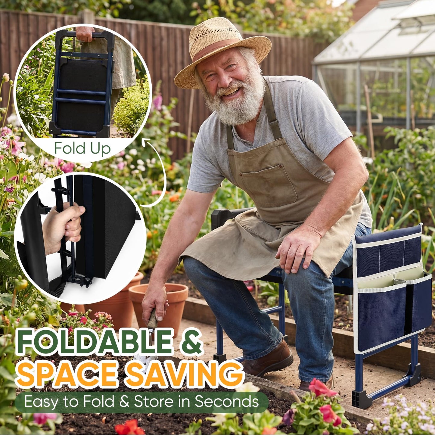 TITIUNCLE Garden Kneeler and Seat, Heavy Duty Foldable w/Soft Kneeling Pad