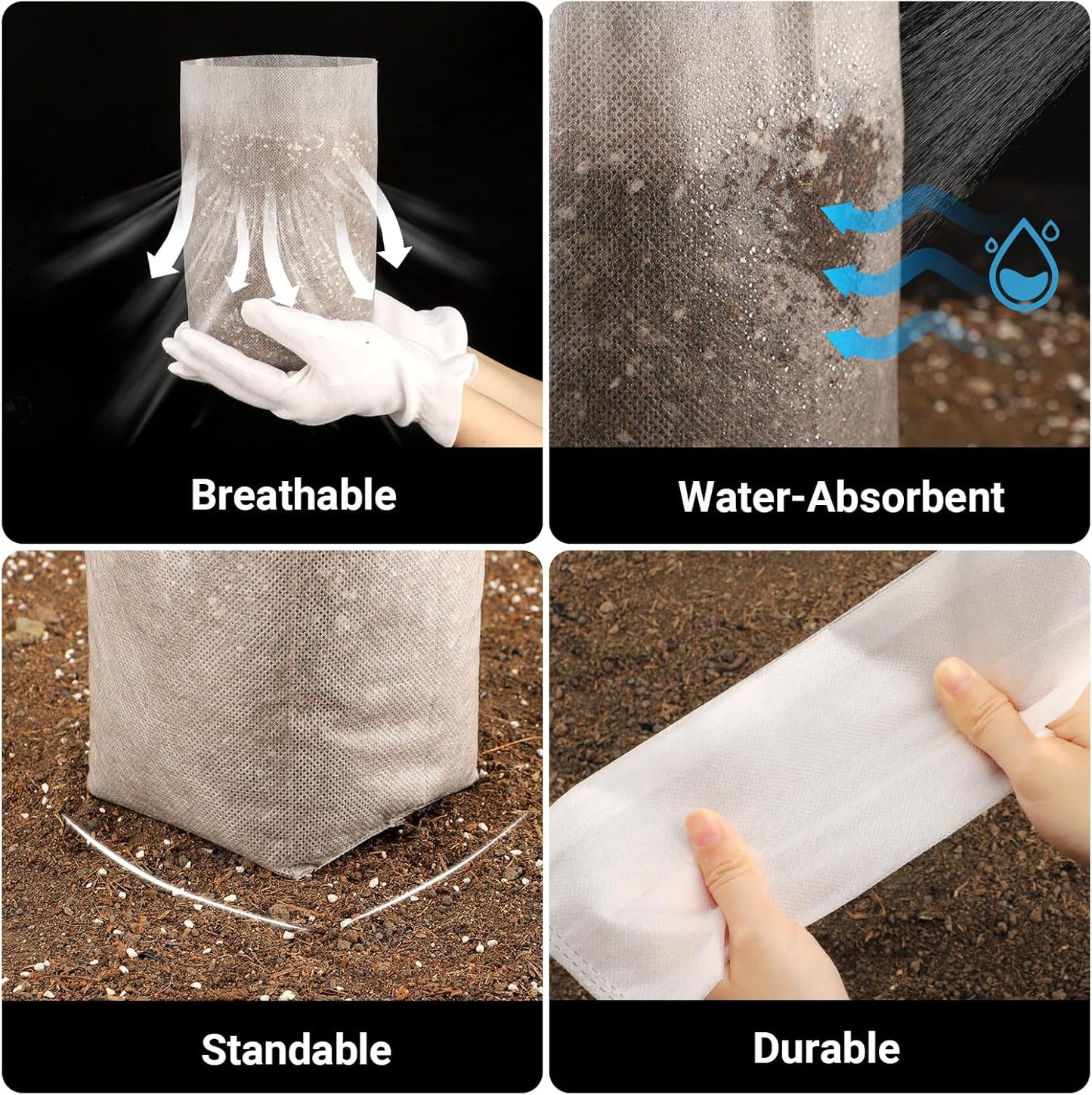 100PCS White Plant Nursery Bags Large, 7.8x10 inches Non-Woven Fabric Seedling Grow Bag, Seed Starting Pots Pouches for Planting Seedling Cutting Clones