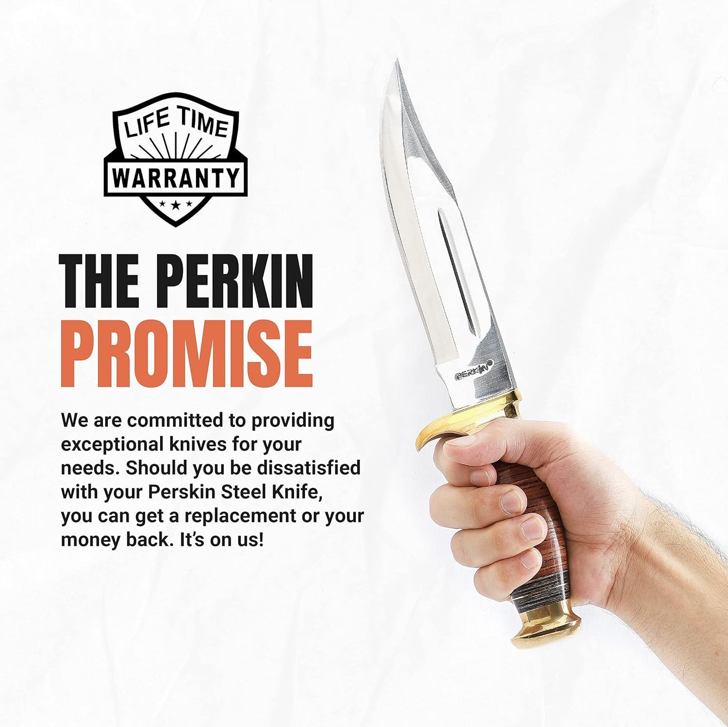Hunting Knife with Sheath - 12.5" Fixed Blade Knife with Leather Handle & Sheath - 59-60 HRC Rated & Full Tang Design Hunting Knife for Survival, Fishing, Tactical, Camping & Bushcraft - Perkin Knives