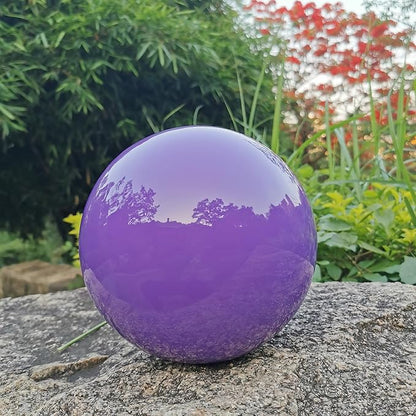 Purple Gazing Globe Mirror Ball in Stainless Steel, Shiny Hollow Sphere Sparkling Housewarming Outdoor Party Ornament (Purple, 8 inches)