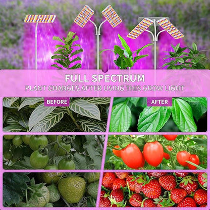 KINGPLUS Grow Lights with Stand, Three Heads, Full Spectrum LED Grow Light for Indoor Plants, 360 Leds, 4 Dimmable Levels, Timer 4/8/12h, 12-60inches Height Adjustable, 48w, Ideal for Desk Small Plant