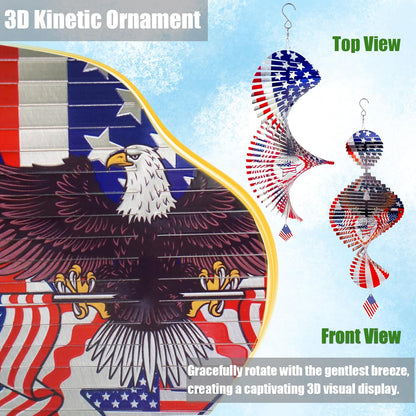 American Flag Eagle Patriotic Helix Metal Wind Spinners for Yard and Garden,12 Inch 3D Stainless Steel Hanging Kinetic Yard Art Wind Sculpture Independence Day Decor Outdoor Indoor
