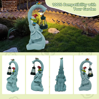 Solar Elephant Garden Statues with LED Lights, Outdoor Decor for Patio Yard Balcony - Unique Housewarming Birthday Gifts for Women Mom Grandma