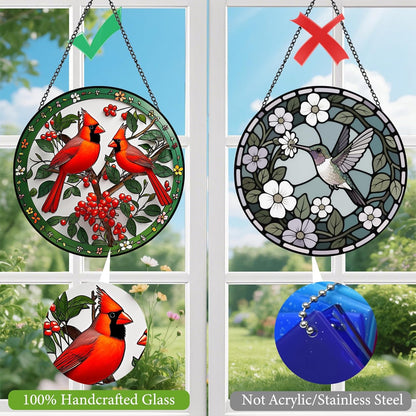 Cardinal Suncatchers for Windows Hanging - 8 in Stained Glass Sun Catchers Indoor Window, Suncatcher Stain Glass Window Hanging for Home Decor Wall Art, Gifts for Holiday