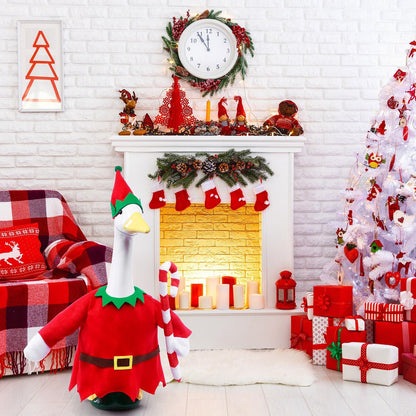 Christmas Toy Soldier Style Porch Goose Outfits,2 Pcs/Set Goose Clothes with Pointed Hat and Candy Cane Fits 23" Lawn Goose Statue,Red Christmas Outdoor Goose Costume,Yard Patio Garden Xmas Decor