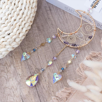TUOKING Crystal Moon Suncatchers for Window Hanging Natural Healing Stones Wind Chimes Sun Catcher Rainbow Maker Good Luck Gifts Decor for Home Garden