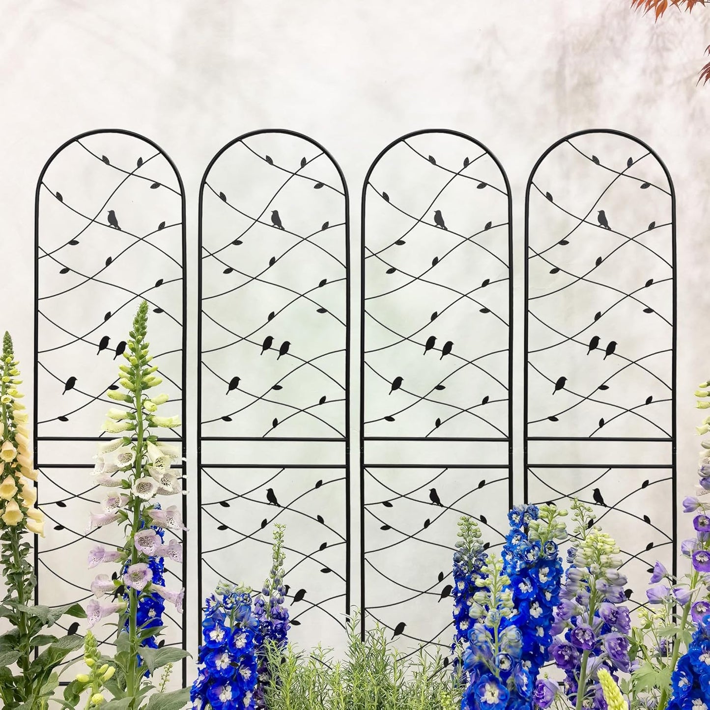 Metal Garden Trellis Rustproof Trellis for Climbing Plants Outdoor Flower Support Bird Deco (Black-4 Pack, 86.7"x19.7")