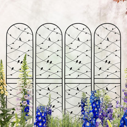 Metal Garden Trellis Rustproof Trellis for Climbing Plants Outdoor Flower Support Bird Deco (Black-4 Pack, 86.7"x19.7")