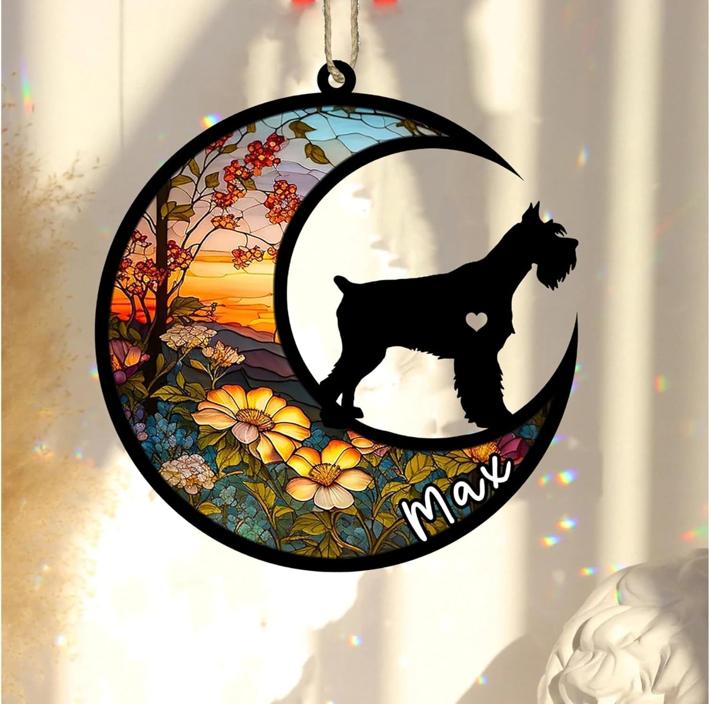 Personalized Dog Memorial, Custom Name Schnauzer (Black) Dog Christmas Ornament with Name, Custom Breeds, Pet Loss Light Catcher, Gifts for Lovers Loss of Pet Sympathy on Mothers Day Christmas