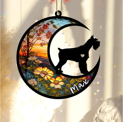 Personalized Dog Memorial, Custom Name Schnauzer (Black) Dog Christmas Ornament with Name, Custom Breeds, Pet Loss Light Catcher, Gifts for Lovers Loss of Pet Sympathy on Mothers Day Christmas