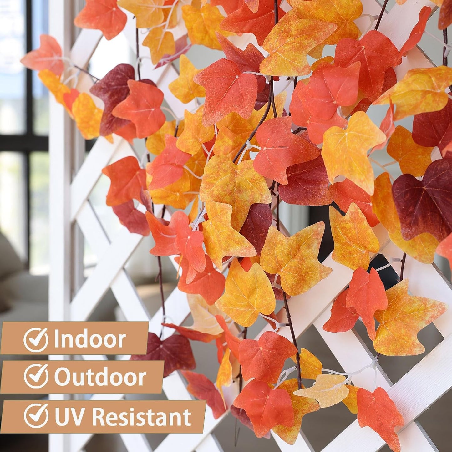 mizii 5 Packs 360" Artificial Vines Fall Ivy Garland Fake Vine Realistic Silk Leaves Faux Hanging Plants Greenery Decoration for Outdoors Wedding Party Indoor Mantle Bedroom Fall Decor (Fall Ivy)