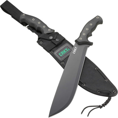 CRKT Chanceinhell Fixed Blade Machete: 12 Inch Black Powder Coated Carbon Steel Drop Point Blade with Nylon Sheath for Survival, Hunting, and Camping K910KKP