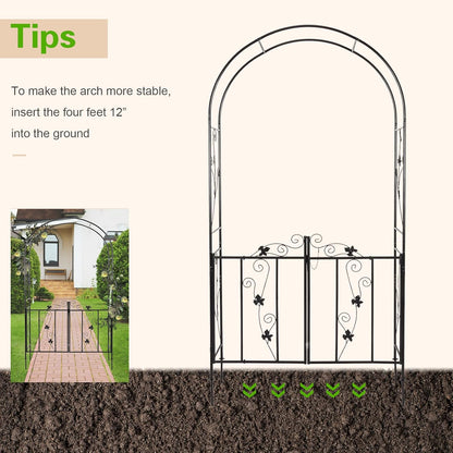 Outdoor Garden Arbors with Gate Door 7’ H x 3’7’’ W Metal Garden Arch Plants Growing for Wedding Party