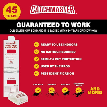 Catchmaster Spider & Insect Glue Traps 45-Pk (15 Sheets), Adhesive Cockroach Killer Glue Boards, Cricket Sticky Traps, Indoor Roach Trap for Home, Garage & Shed, Pest Control for Home