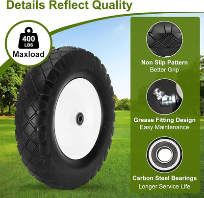 Upgraded 16" Flat Free Wheelbarrow Wheels and Tires, 4.80/4.00-8 Solid Wheelbarrow Tires with 5/8"&3/4" Bearings,14"-16" Universal Fit Wheelbarrow Wheels for Wheelbarrows/Garden Trailer