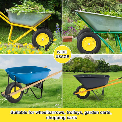 4.80/4.00-8 Tire & Wheel, Set of 2 Heavy Duty Pneumatic Rubber Wheels, 16 in Wheelbarrow Tires with 5/8" Bearings, Compatible with Hand Truck, Wagon, Dolly, Garden Cart, Dump Cart