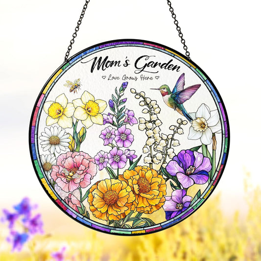 LOVELYPOD Custom Grandma Birth Flowers Stained Glass Sun Catcher, Grandmas Garden Sun Catcher