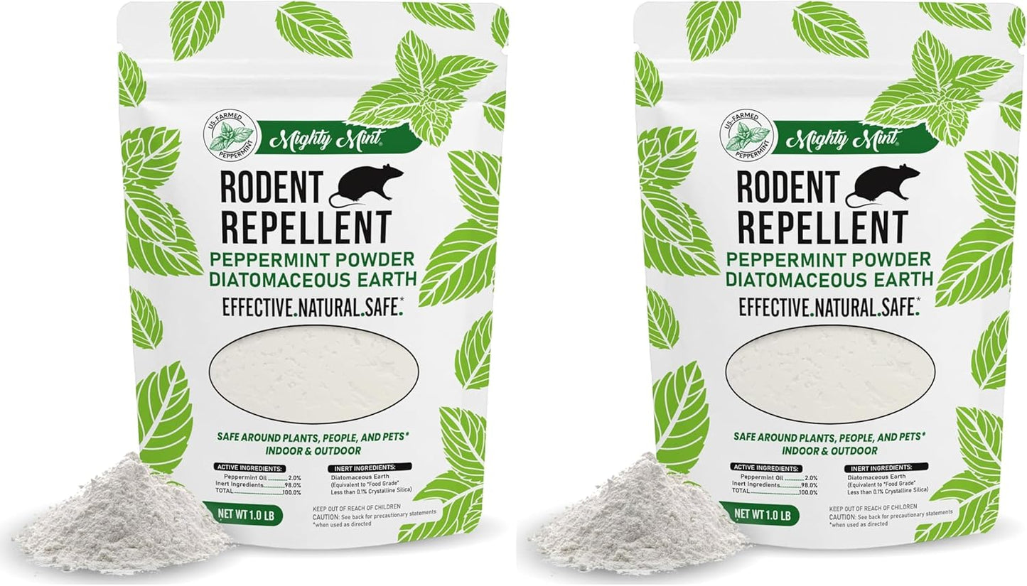 Mighty Mint Rodent Repellent Pest Control, Diatomaceous Earth Peppermint Pest Powder, 1 lb (Pack of 2)