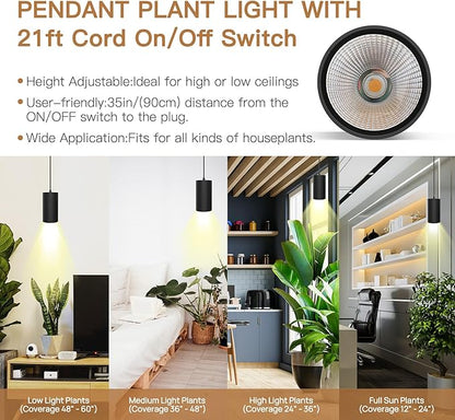 STERREN Plant Grow Light,Led Pendant Light for Indoor Plants,Full Spectrum Hanging Grow Lights with 21 FT Height Adjustable Power Cord, ON/Off Switch Black Plant Lights for Indoor Plant Growing