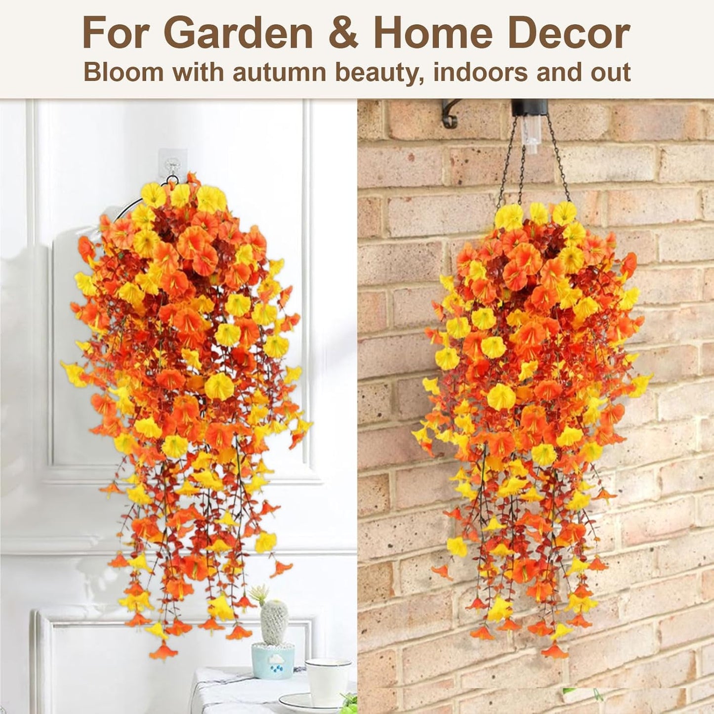 Artificial Hanging Flowers for Outdoors, 5Pcs UV Resistant Faux Petunias, Realistic Fake Silk Long Vines Morning Glory Eucalyptus for Outside Indoor Planter Porch Patio Home Decor