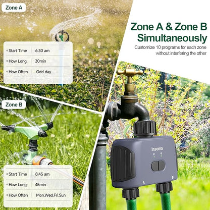WiFi Water Timer, 2 Zones Sprinkler Timer for Garden Hose, Hose Timer with Wi-Fi Hub, APP Remote Control, Voice Control with Alexa, Rain Delay and Manual Mode for Yard Lawn Watering