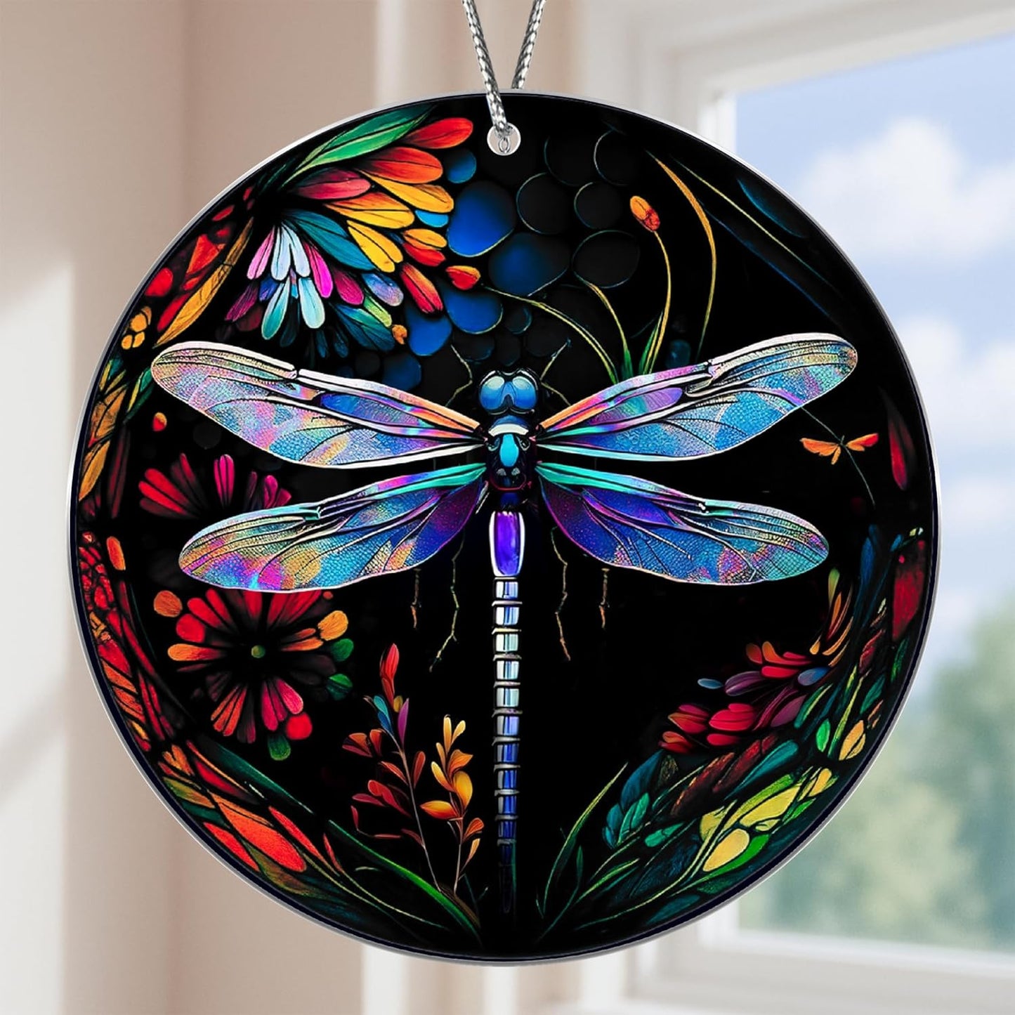 Dragonfly Gifts for Women, Dragonflies Decor Suncatcher Effect, Dragon Fly Stained Glass Effect, Dragonfly Ornaments for Christmas Tree Decoration, Birthday Gift for Mom (Nocturne Dream)