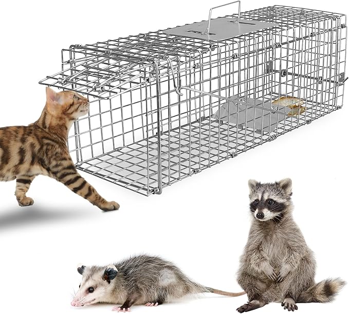Moclever Humane Live Rat Trap Cage – Heavy-Duty Galvanized Iron Rodent Trap, Safe & Effective Live Capture for Rats, Mice, Squirrels, Raccoons & Small Animals – 23.3" x 7.24" x 7.72"