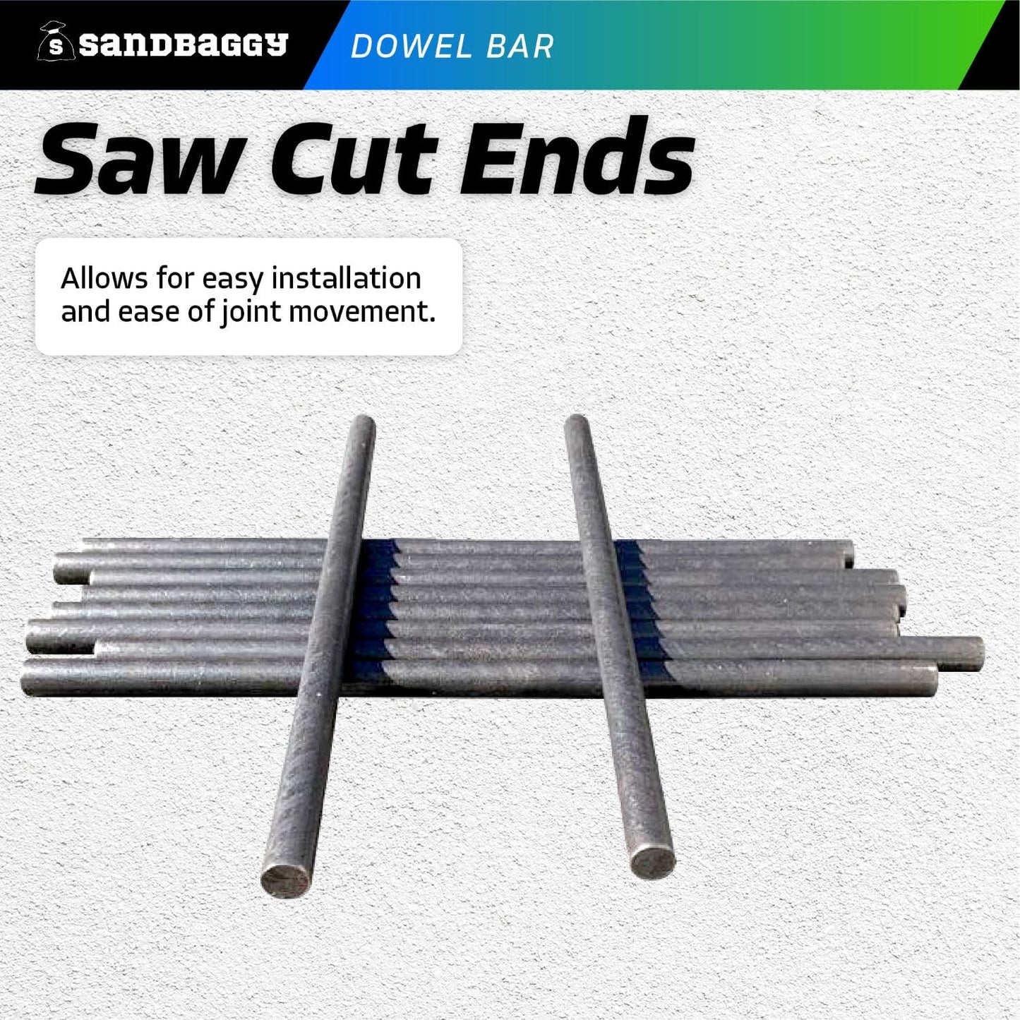 Sandbaggy Smooth Concrete Dowel Bar (3/4" W x 18" L) - Saw Cut Ends - Plain Grade 60 Steel - Construction Grade for Concrete Projects (3/4" W x 18" L, 40)