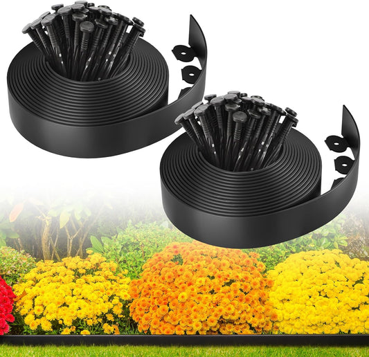 MIXC Garden Edging Border, 66FT 2 Inch Tall Plastic Landscape Edging with 100 Stakes, Flexible Tool-Free Lawn Border for Yard, Flower Bed & Landscaping