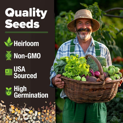 HOME GROWN 12 Fall Vegetable Seeds 6,000+ 𝗨𝗦𝗔 Heirloom 𝗡𝗢𝗡-𝗚𝗠𝗢 Seeds for Fall & Winter Planting – Beets, Broccoli, Cabbage, Kale, Onion, Pumpkin, Turnip, Lettuce, Peas & More for Home Garden