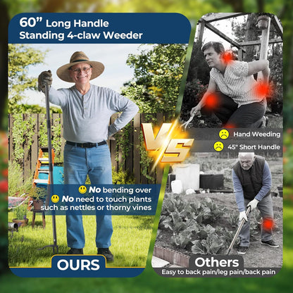 Weed Puller Tool, 60" Stand Up Manual Weeder - Unbreakable Aluminum Claw + Heavy-Duty Stainless Steel Rod, No-Bend Lawn Grass Grabber for Garden, Yard, Root Removal