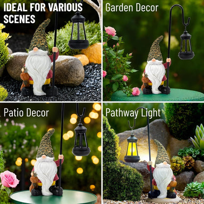 Garden Gnome with Solar Lantern, Maple Leaves Hat, Outdoor Garden Figurine Lights, Unique Gift for Women, Mom, Friends (Maple Leaves Gnomes)