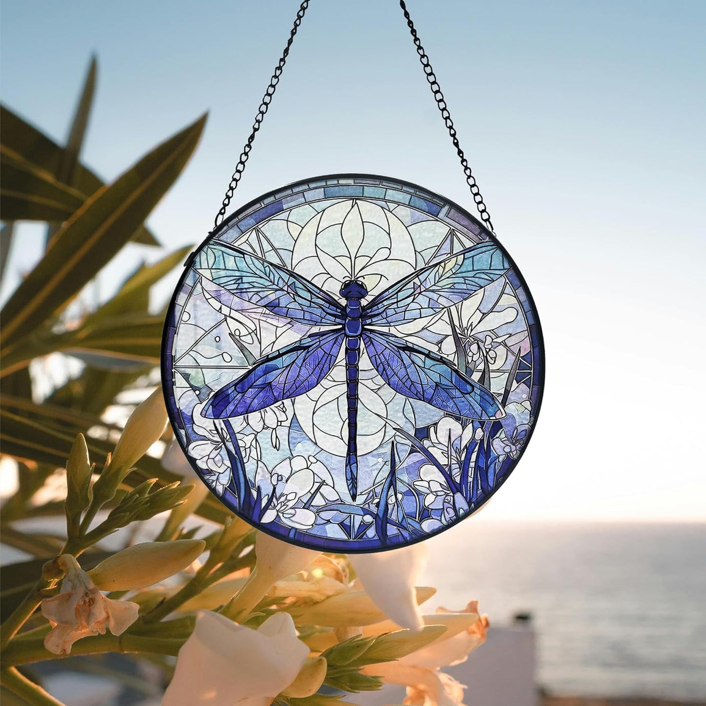 Dragonfly Decor Suncatcher Stained Glass Window Hanging - Handmade Artistic Suncatchers for Windows Hanging，7.9 inch