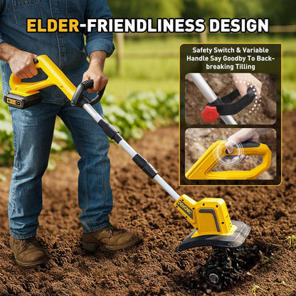 DEVONIC Cordless Electric Garden Tiller,21V 330RPM Tiller Cultivator 8" Tilling Width and 6" Depth Garden Rototiller with 2 * 2.0Ah Batteries for Lawn/Gardening (Cordless Tiller+2 Batteries)