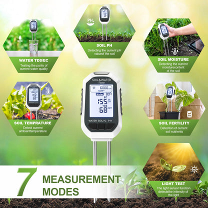 Buladeke Moisture Meter for Plants, 7-in-1 Digital Soil Tester Kit with Backlit LCD - Measures pH