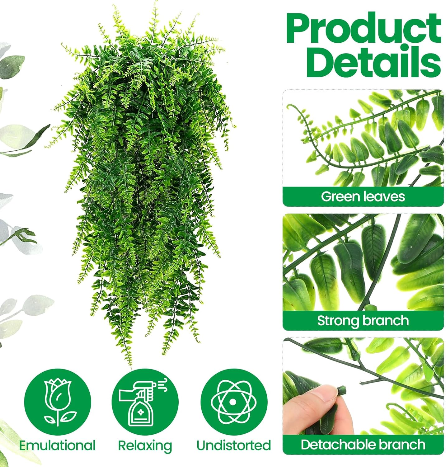 Geosar 48 Pcs Artificial Hanging Plants 32 Inch Hanging Boston Ferns Plastic Fake Plants for Wall Room Garden Wedding Garland Indoor Outdoor Decoration, No Basket