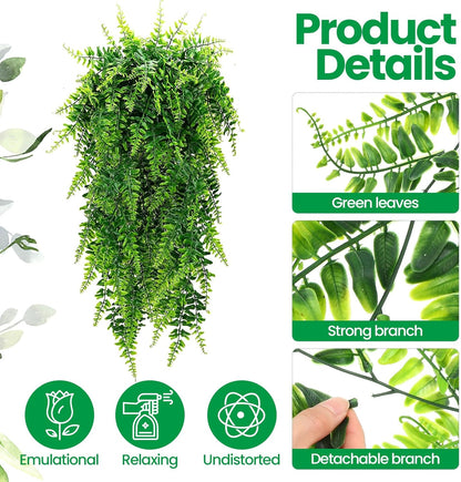 Geosar 42 Pcs Artificial Hanging Plants 32 Inch Hanging Boston Ferns Plastic Fake Plants for Wall Room Garden Wedding Garland Indoor Outdoor Decoration, No Basket