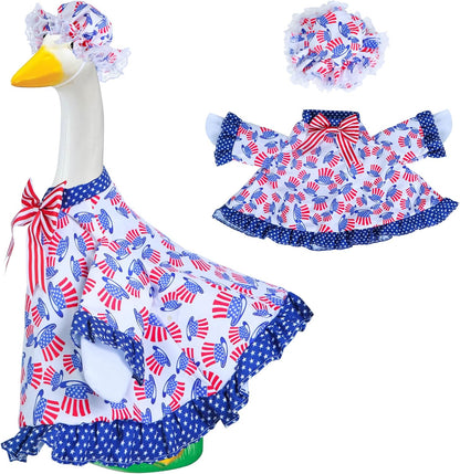 4th of July Goose Outfit Independence Day Clothes for Porch Goose 23" Cement Statue - Outdoor Patio Yard Lawn Decoration