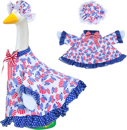 4th of July Goose Outfit Independence Day Clothes for Porch Goose 23" Cement Statue - Outdoor Patio
