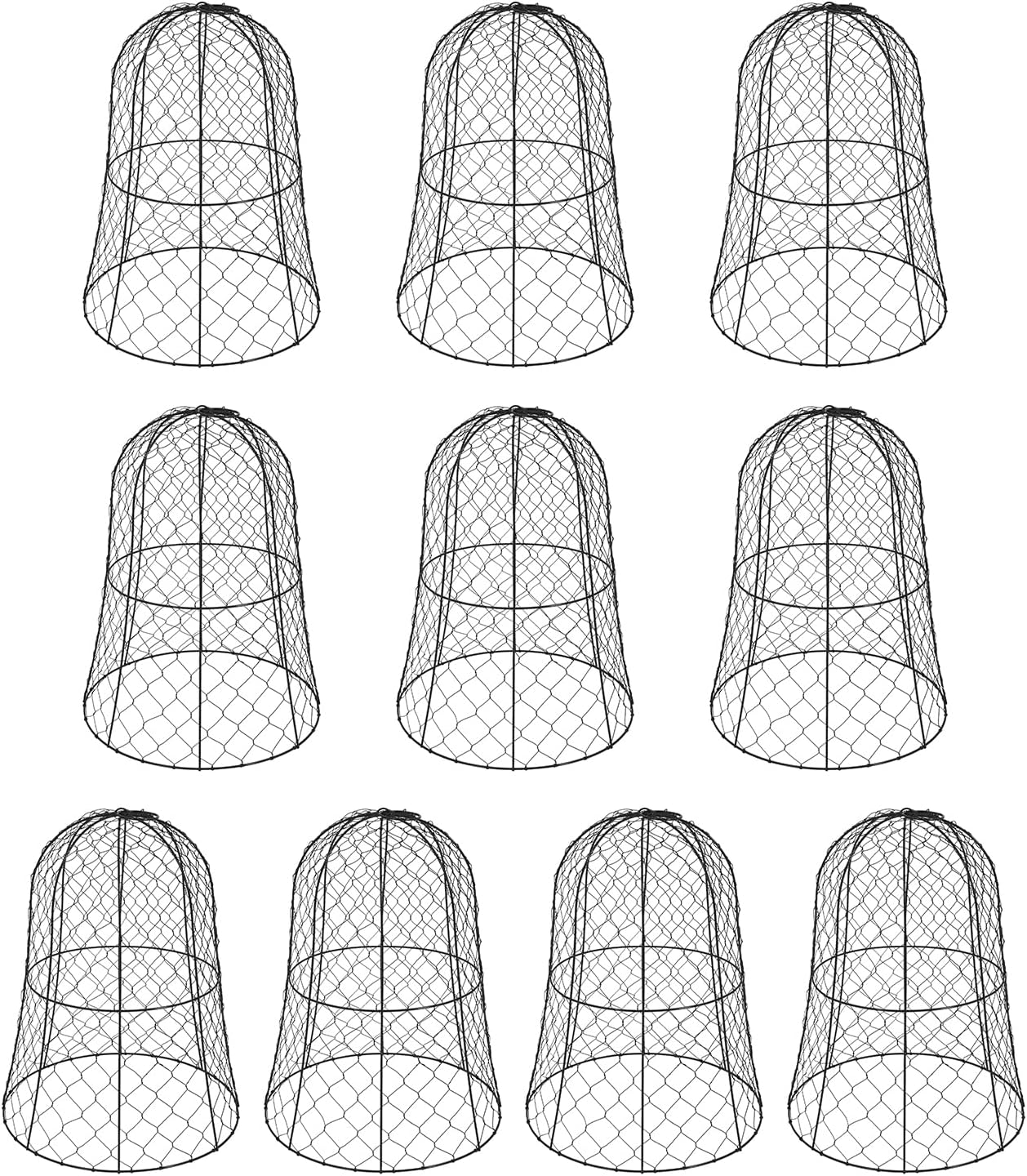 10 PCS Garden Chicken Wire Cloche,13" Diameter x 15.7" Height Large Plant Protector Cover with 40 U-Shaped Ground Nails,Sturdy Metal Cage for Keep Animals Out Garden (Black)