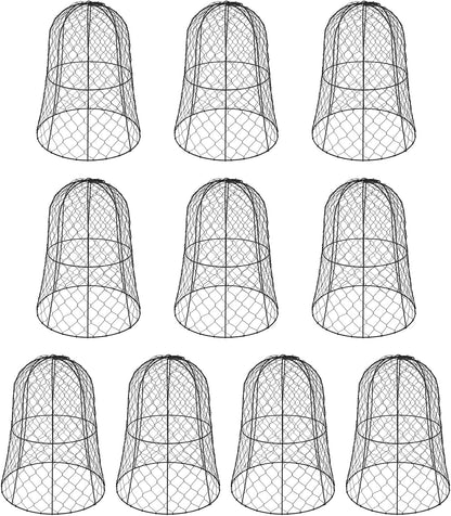 10 PCS Garden Chicken Wire Cloche,13" Diameter x 15.7" Height Large Plant Protector Cover with 40 U-Shaped Ground Nails,Sturdy Metal Cage for Keep Animals Out Garden (Black)