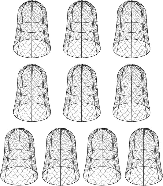 10 PCS Garden Chicken Wire Cloche,13" Diameter x 15.7" Height Large Plant Protector Cover with 40 U-Shaped Ground Nails,Sturdy Metal Cage for Keep Animals Out Garden (Black)