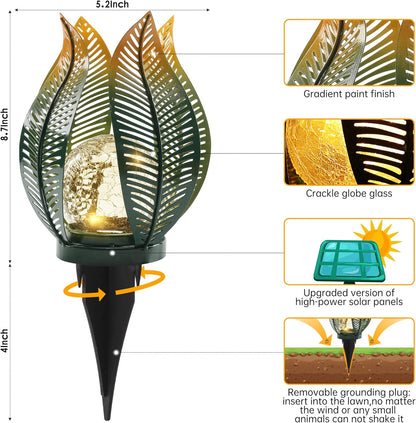 Solar Garden Lights Outdoor Decorations Garden Decor,Crackle Globe Glass,Gardening Gifts Waterproof Solar Lights for Outdoor Decor Patio,Lawn,Balcony,Porch,Yard Art