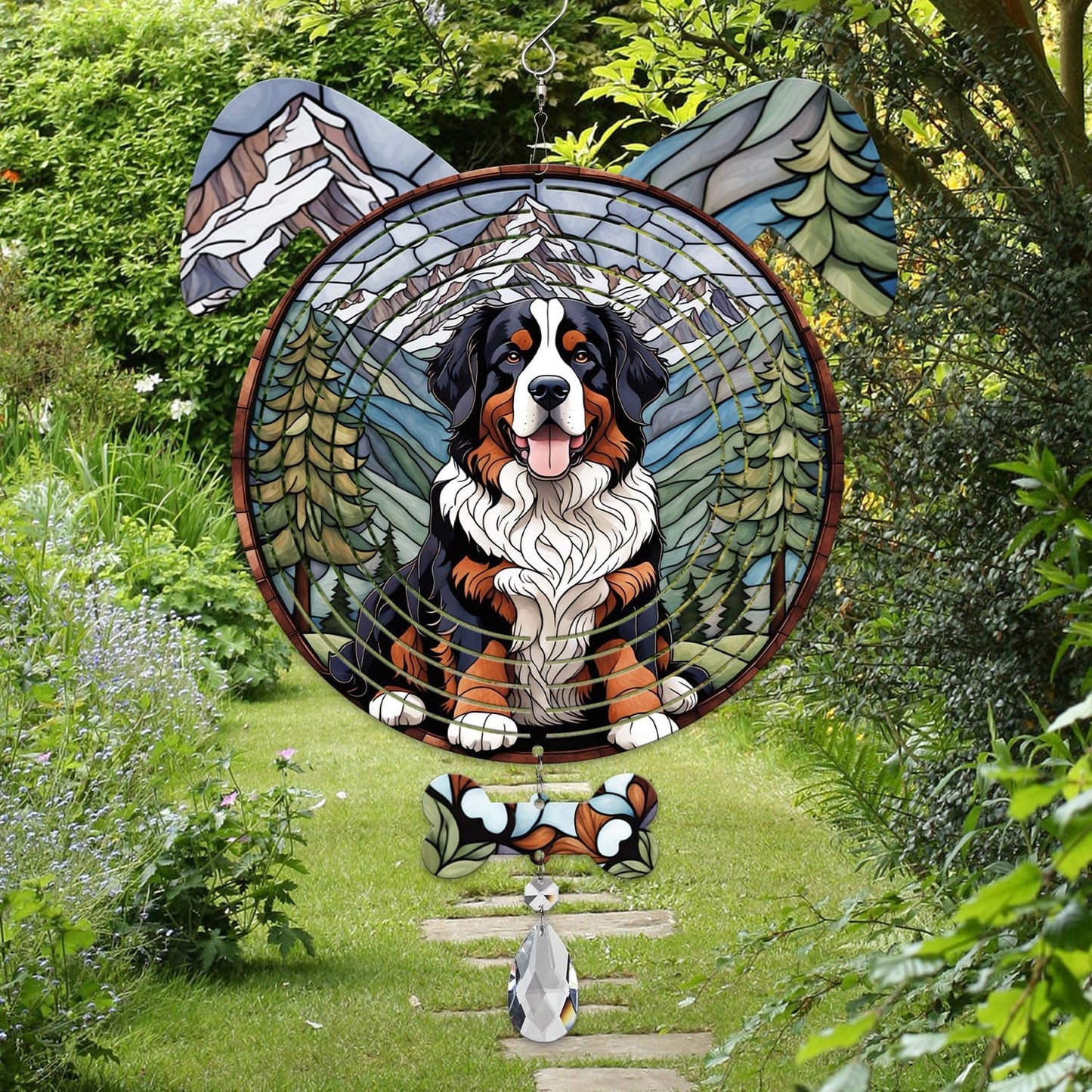 Bernese Mountain Dog Ears Wind Spinner, Bernese Mountain Wind Spinner Hanging for Yard and Garden V02
