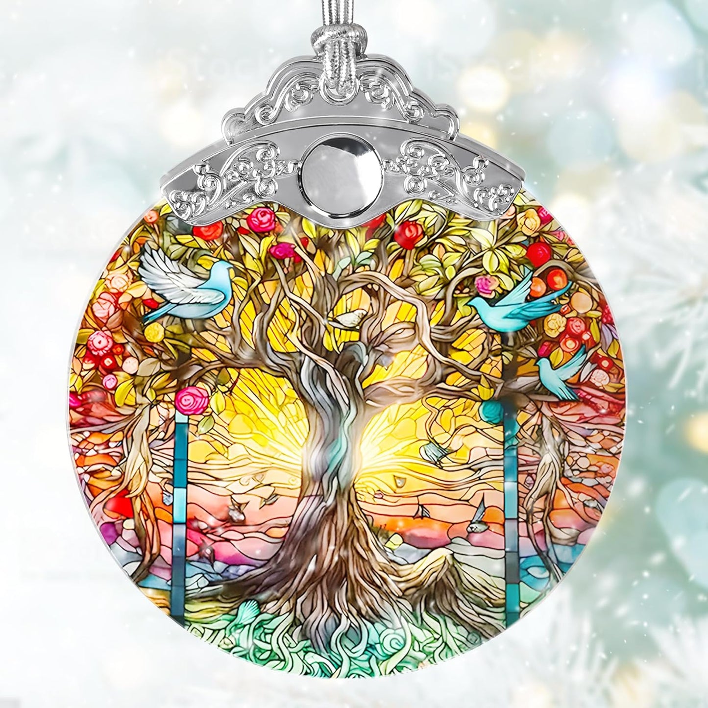 Tree of Life Suncatcher, Jocidea Stained Glass Hanging Decor, Tree of Life Christmas Ornament, Scene Decor, Room Decor, Home Decor, Holiday Party Decor, Christmas Decor
